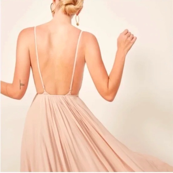 REFORMATION CALLALILY beige cream champagne backless v-neck wrap maxi dress - Picture 13 of 16